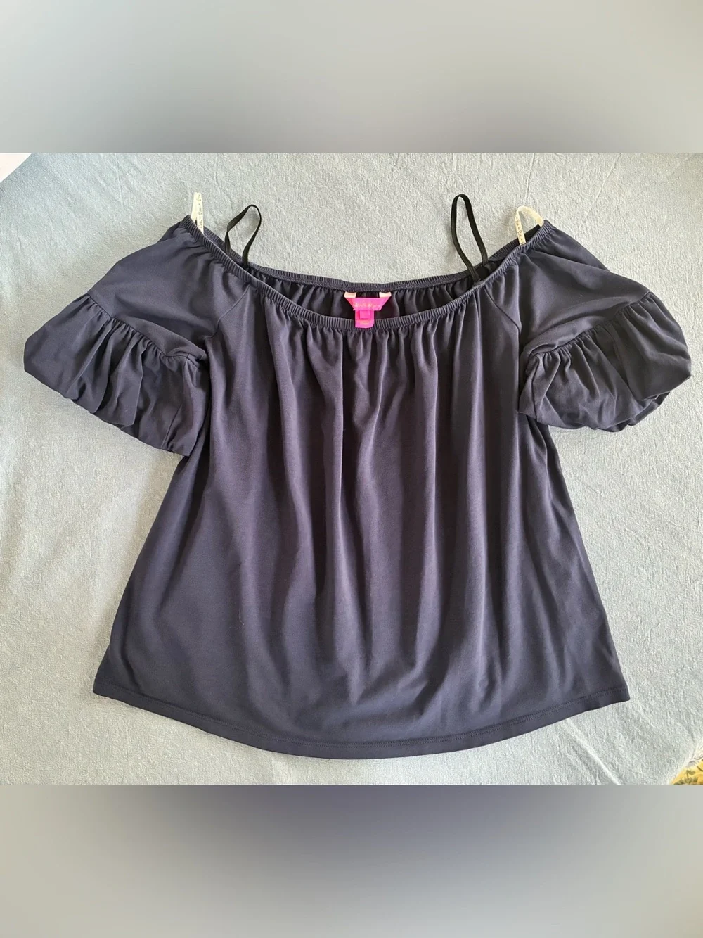 Lilly Pulitzer Navy Off-Shoulder Ruffle Sleeve Top